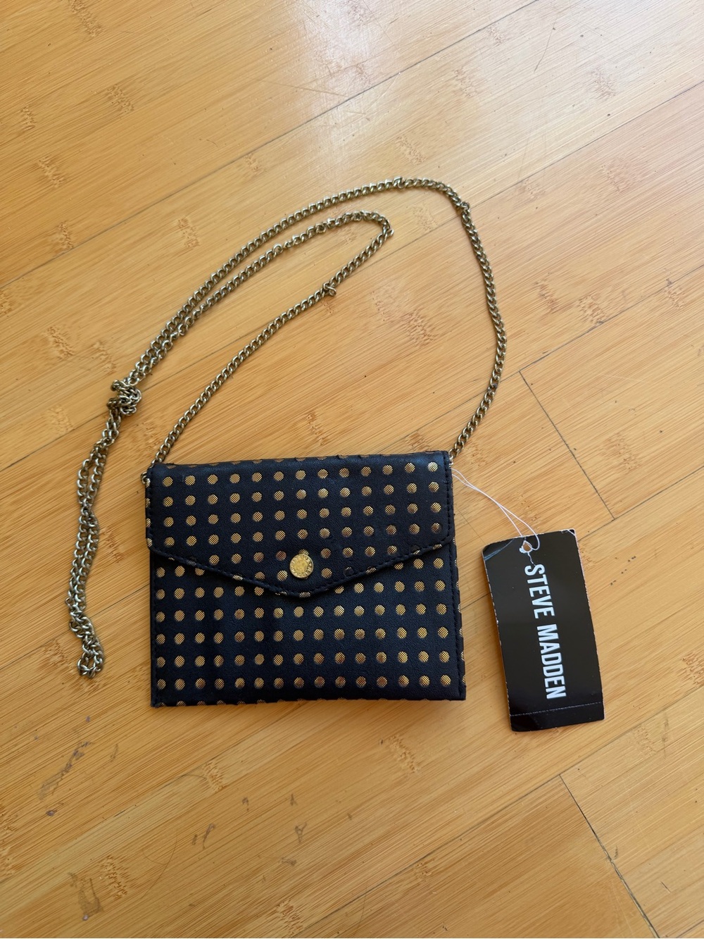 Steve Madden Black Mini Envelope Crossbody with Gold Studs